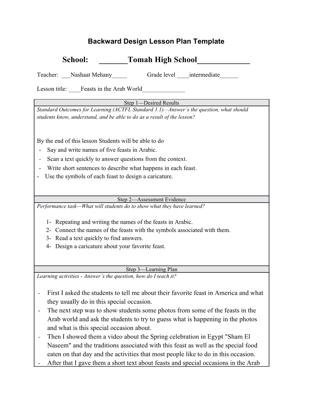 Backward Design Lesson Plan Template s3