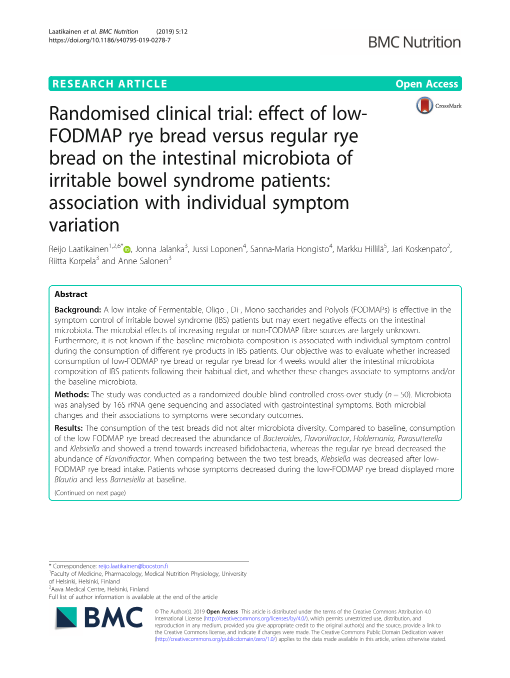 Randomised Clinical Trial: Effect of Low-FODMAP Rye Bread Versus Regular Rye Bread on the Intestinal Microbiota of Irritable