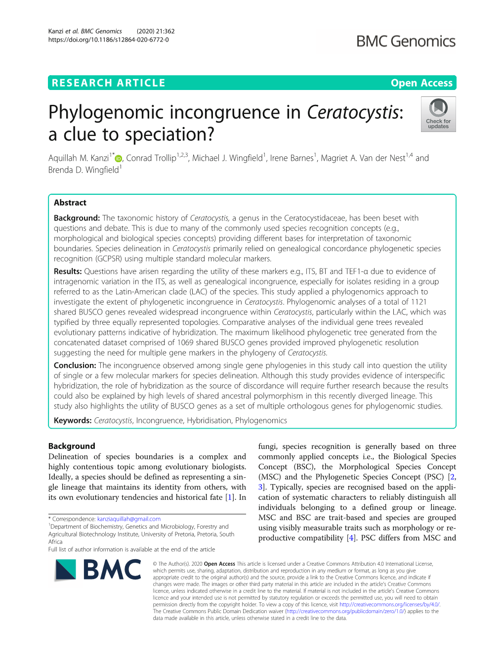 Phylogenomic Incongruence in Ceratocystis: a Clue to Speciation? Aquillah M