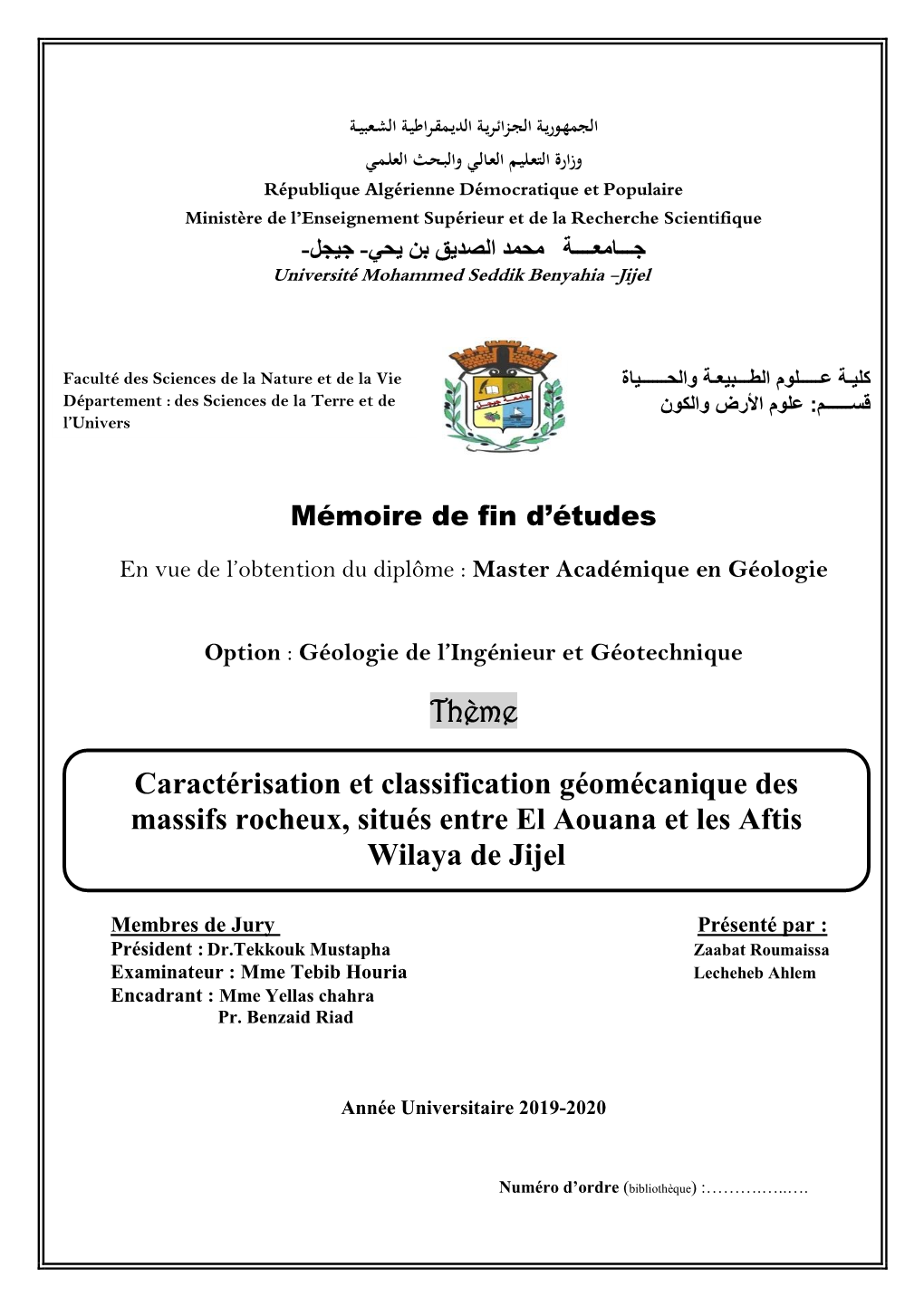 Thème Caractérisation Et Classification Géomécanique Des