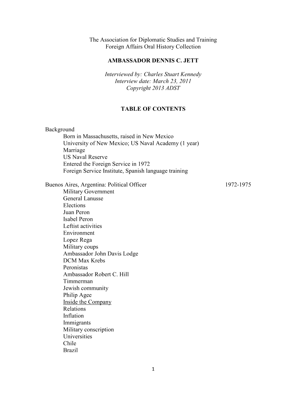 The Association for Diplomatic Studies and Training Foreign Affairs Oral History Collection