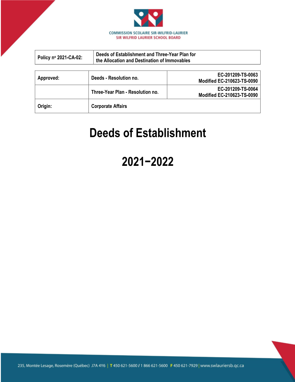 Deeds of Establishment 2021−2022