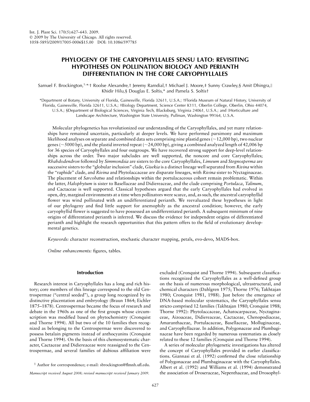 Phylogeny of the Caryophyllales Sensu Lato: Revisiting Hypotheses on Pollination Biology and Perianth Differentiation in the Core Caryophyllales