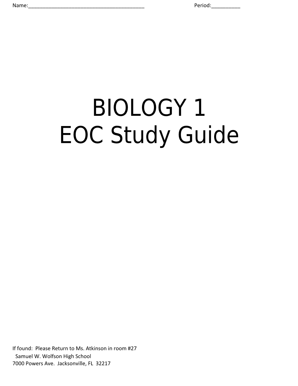 BIOLOGY I EOC Study Guide