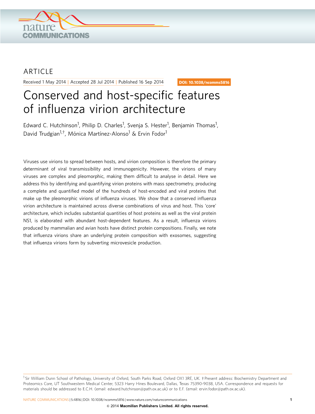 Conserved and Host-Specific Features of Influenza Virion Architecture
