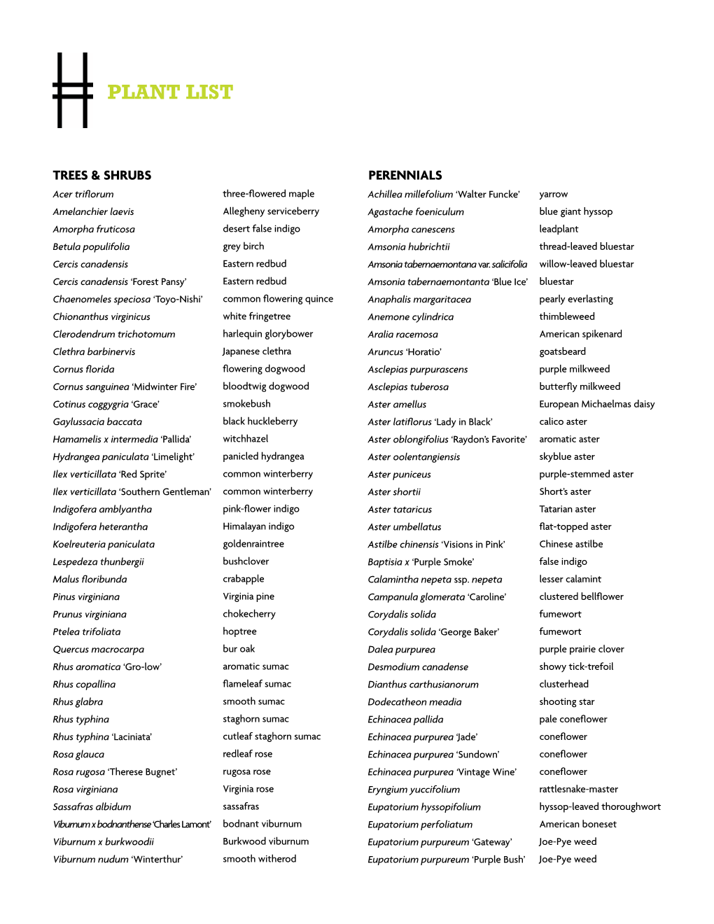 Complete Plant List