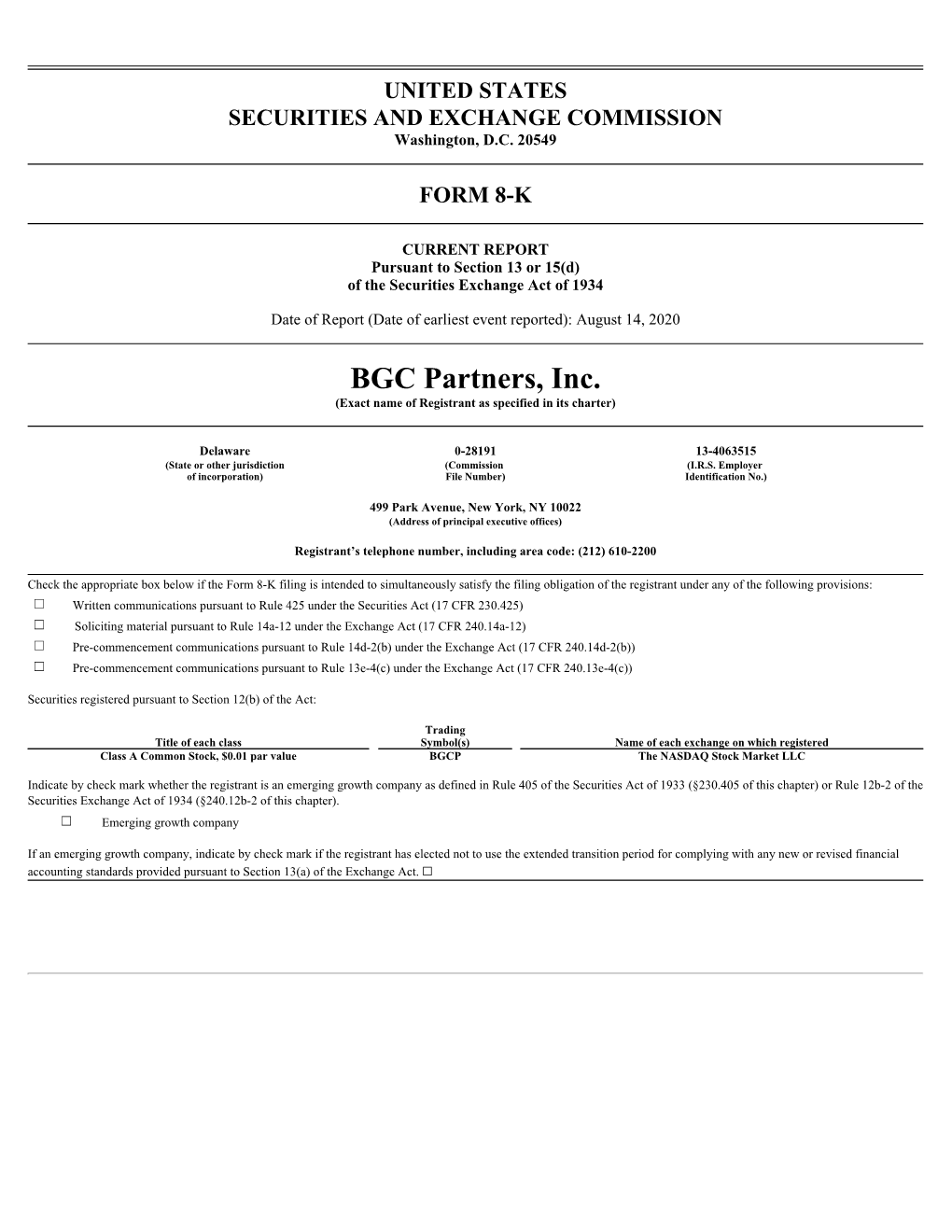 BGC Partners, Inc. (Exact Name of Registrant As Specified in Its Charter)