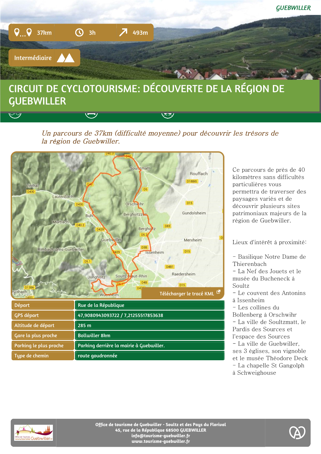 CIRCUIT DE CYCLOTOURISME: DÉCOUVERTE DE LA RÉGION DE GUEBWILLER Vélo Route Piste Cyclable