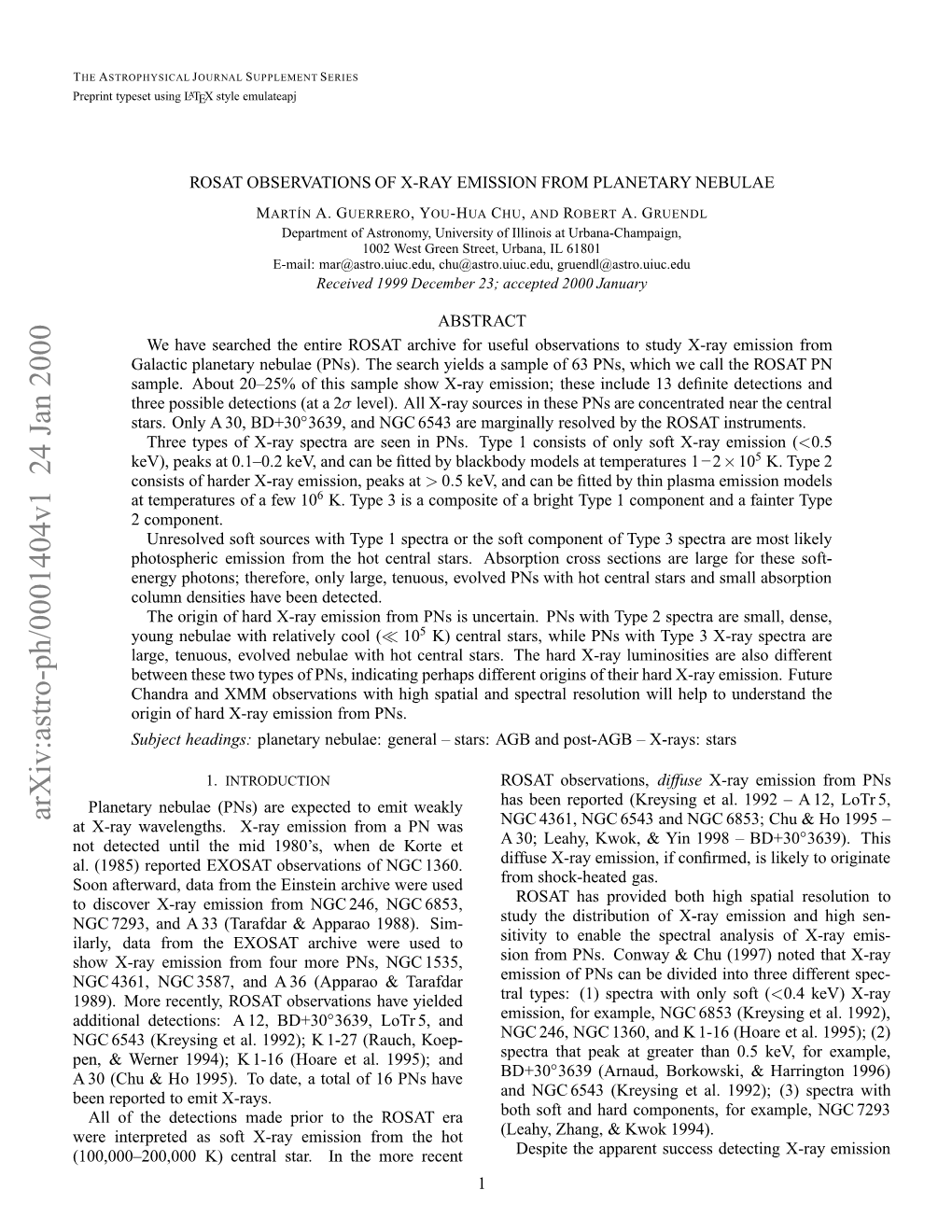 Arxiv:Astro-Ph/0001404V1 24 Jan 2000