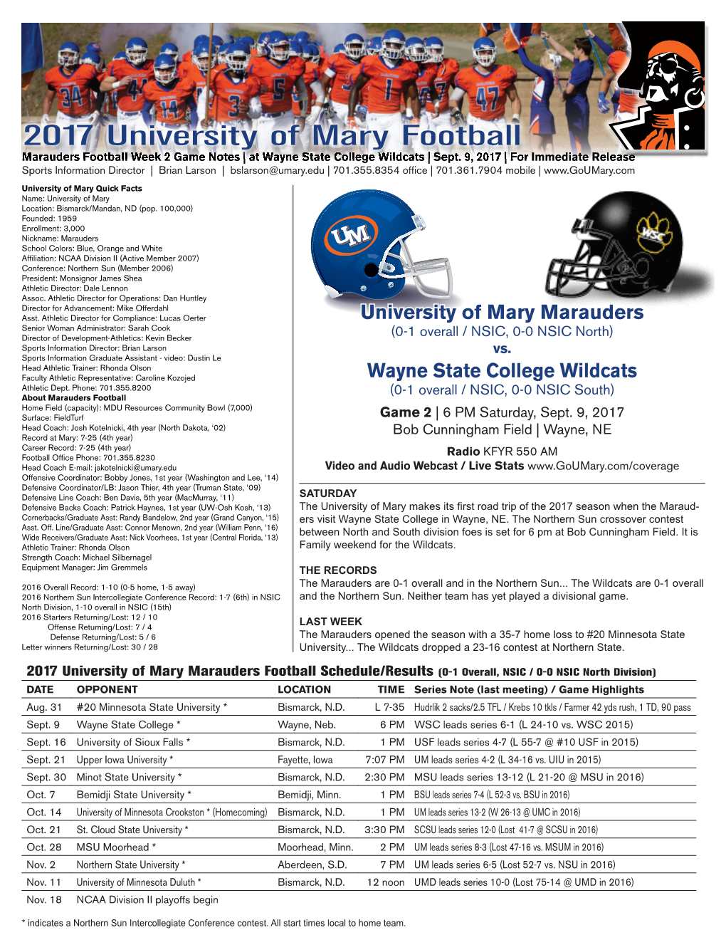 Gameday 2017 Week 2 Wayne State College.Indd