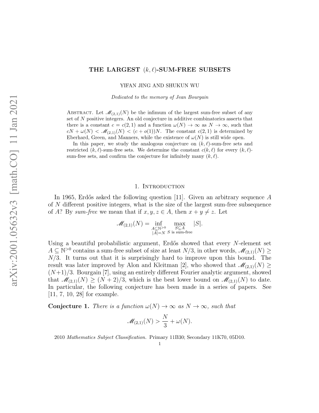 The Largest $(K,\Ell) $-Sum-Free Subsets