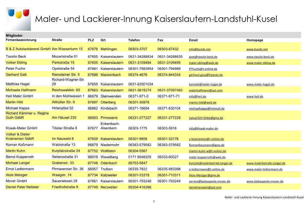 Maler- Und Lackierer-Innung Kaiserslautern-Landstuhl-Kusel