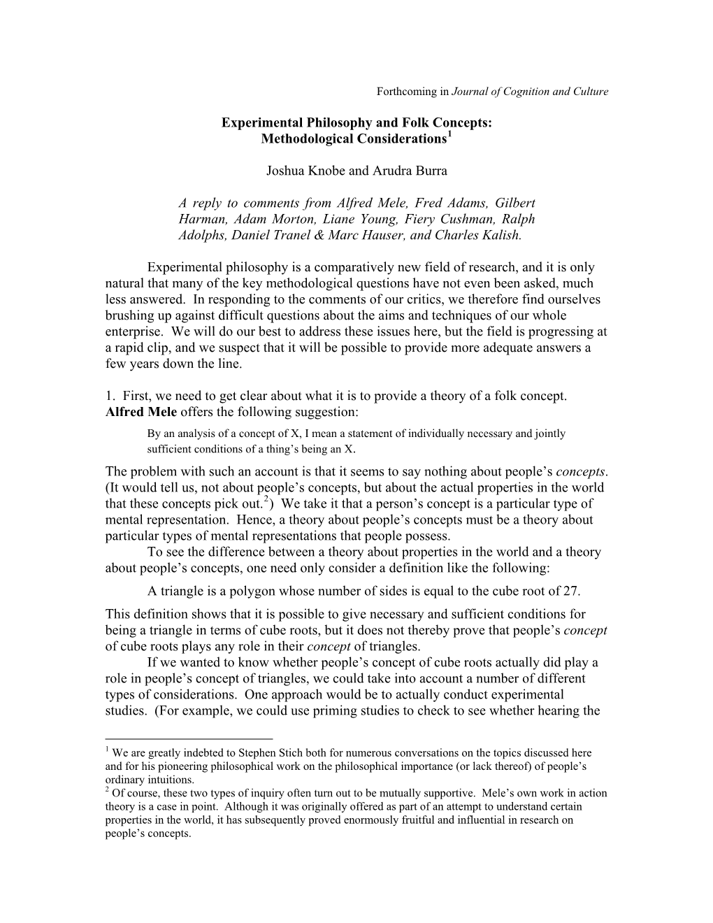 Experimental Philosophy and Folk Concepts: Methodological Considerations1