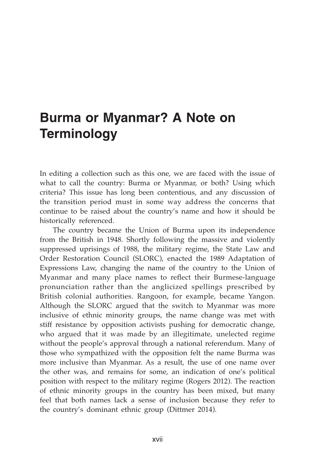 Burma Or Myanmar? a Note on Terminology