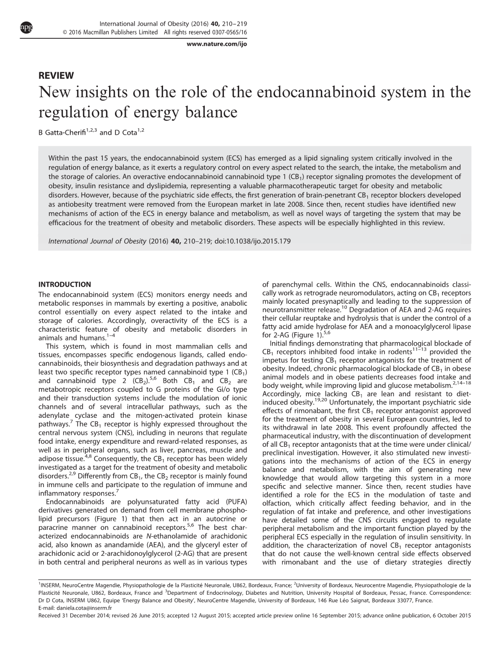 New Insights on the Role of the Endocannabinoid System in the Regulation of Energy Balance