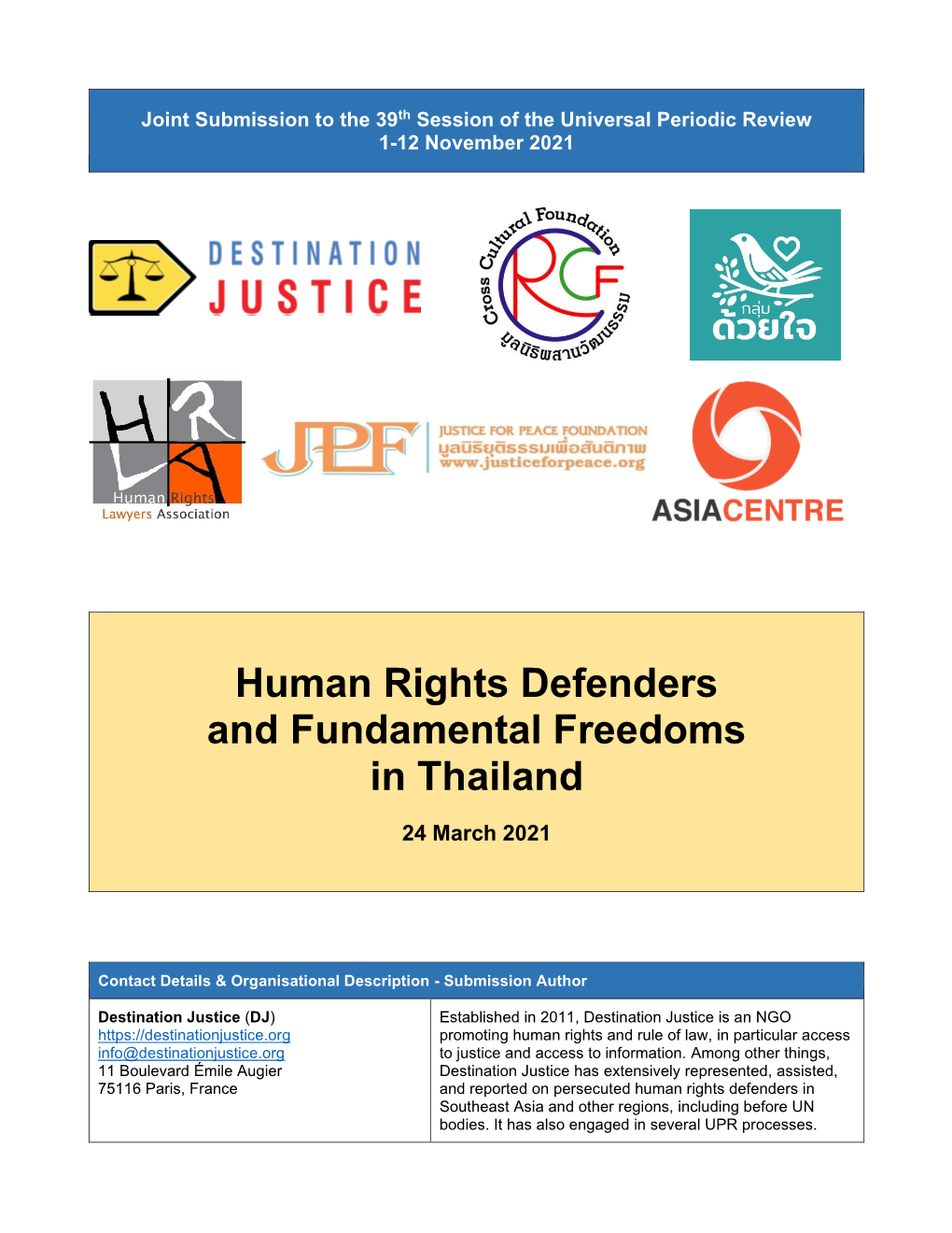 Human Rights Defenders and Fundamental Freedoms in Thailand