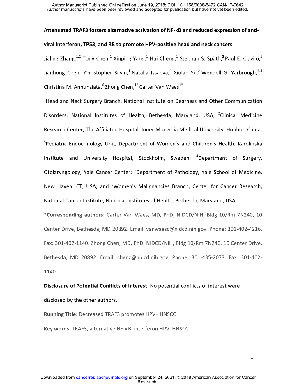 Attenuated TRAF3 Fosters Alternative Activation of NF-Κb and Reduced Expression of Anti-Viral Interferon, TP53, and RB to Promote HPV-Positive Head and Neck Cancers