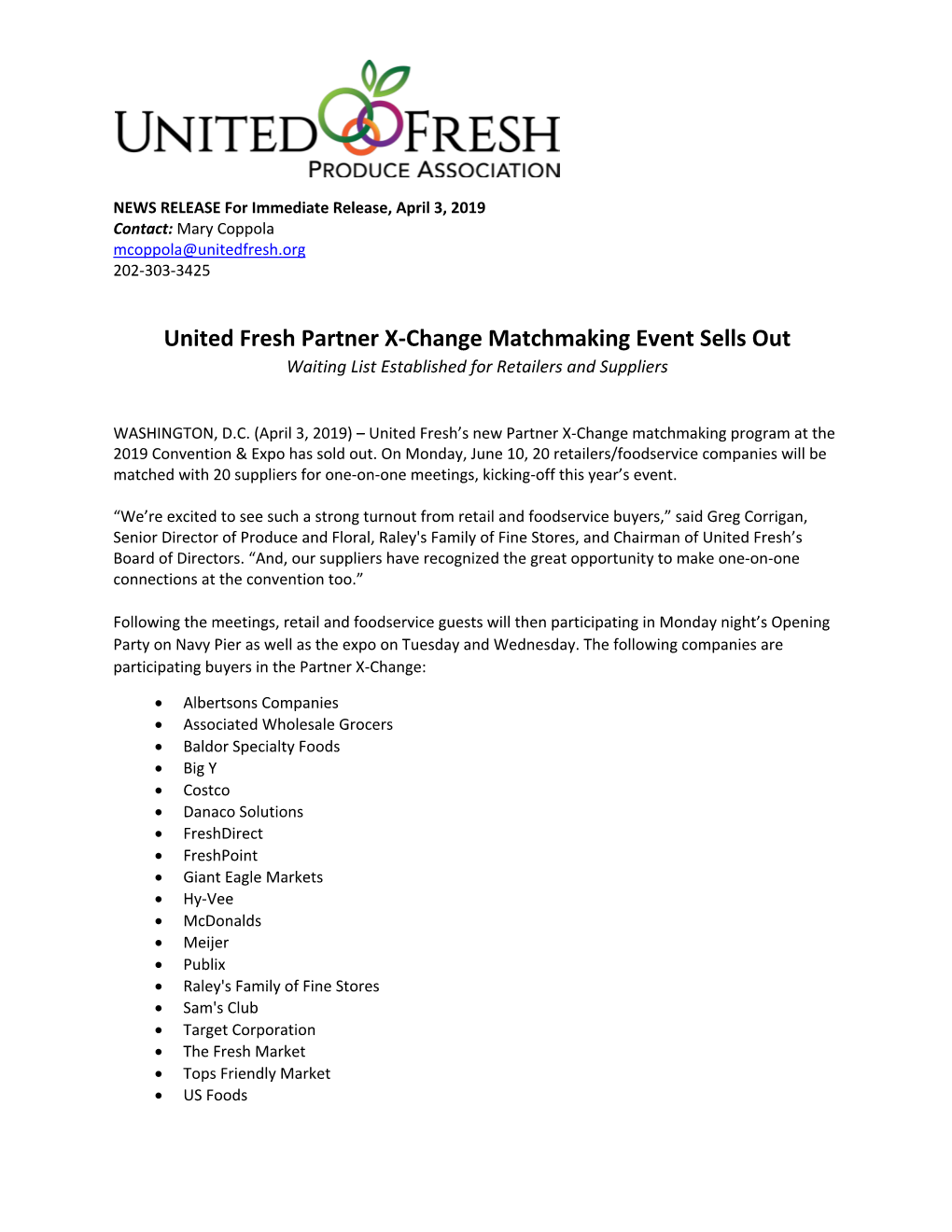 United Fresh Partner X-Change Matchmaking Event Sells out Waiting List Established for Retailers and Suppliers