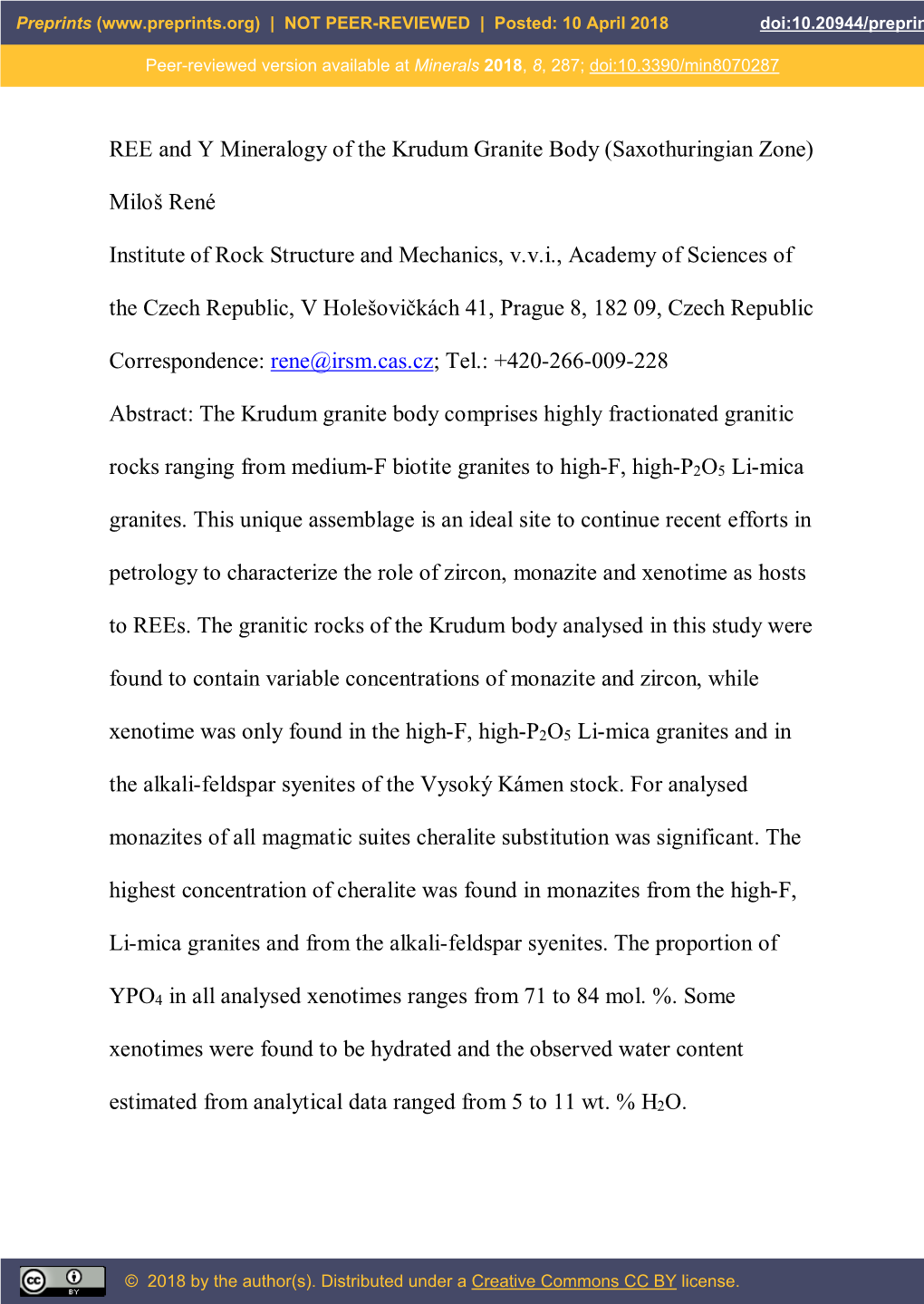 REE and Y Mineralogy of the Krudum Granite Body (Saxothuringian Zone)