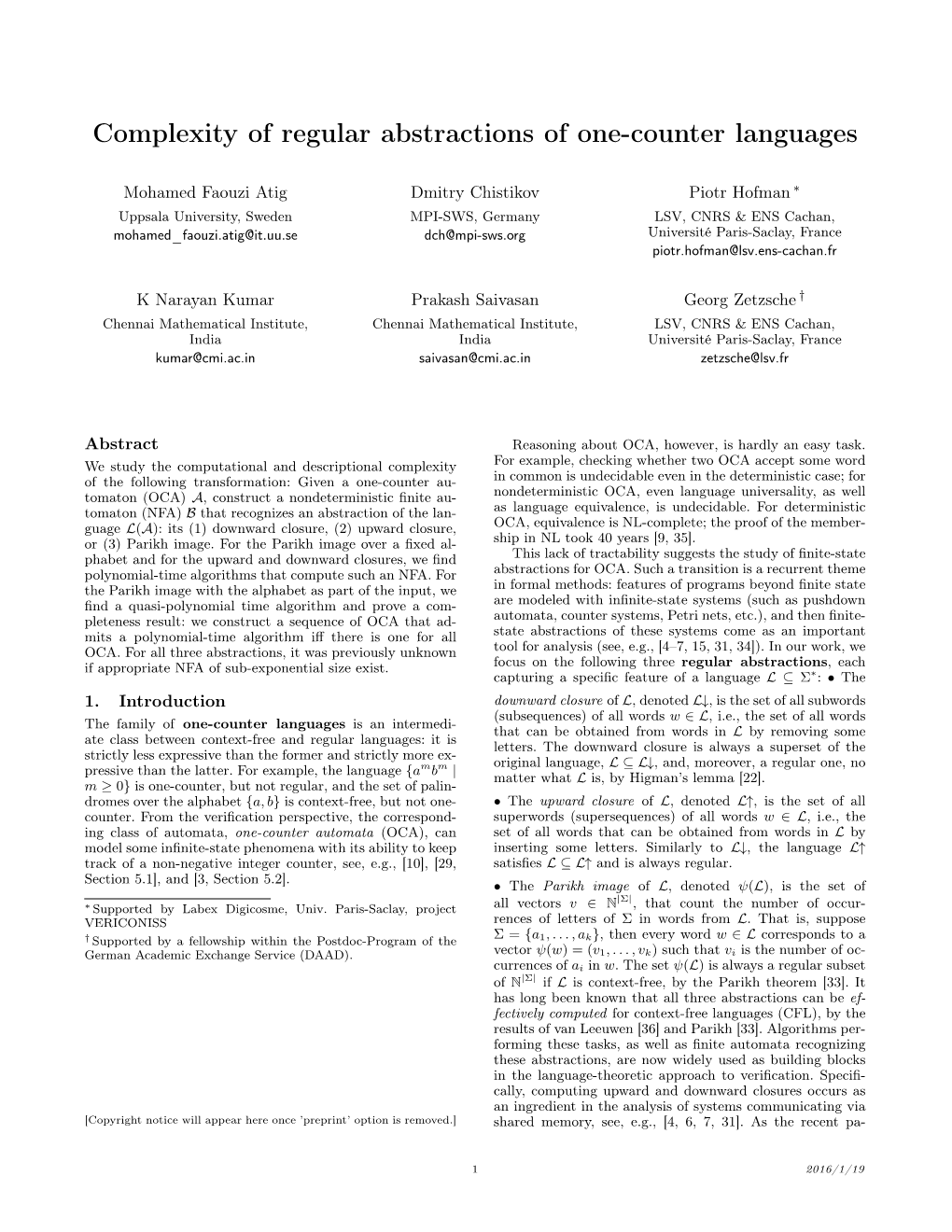 Complexity of Regular Abstractions of One-Counter Languages