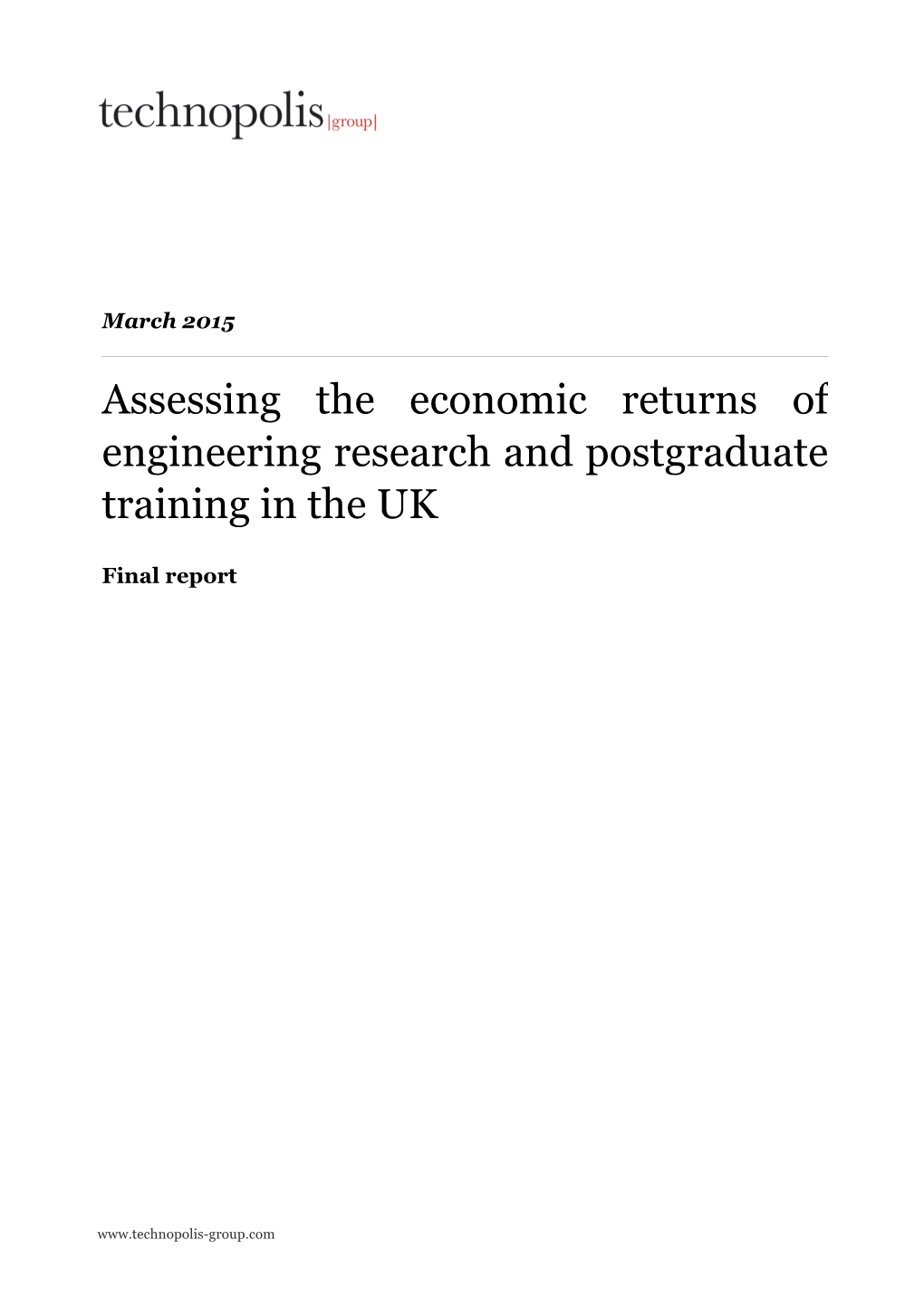 Assessing the Economic Returns of Engineering Research and Postgraduate Training in the UK