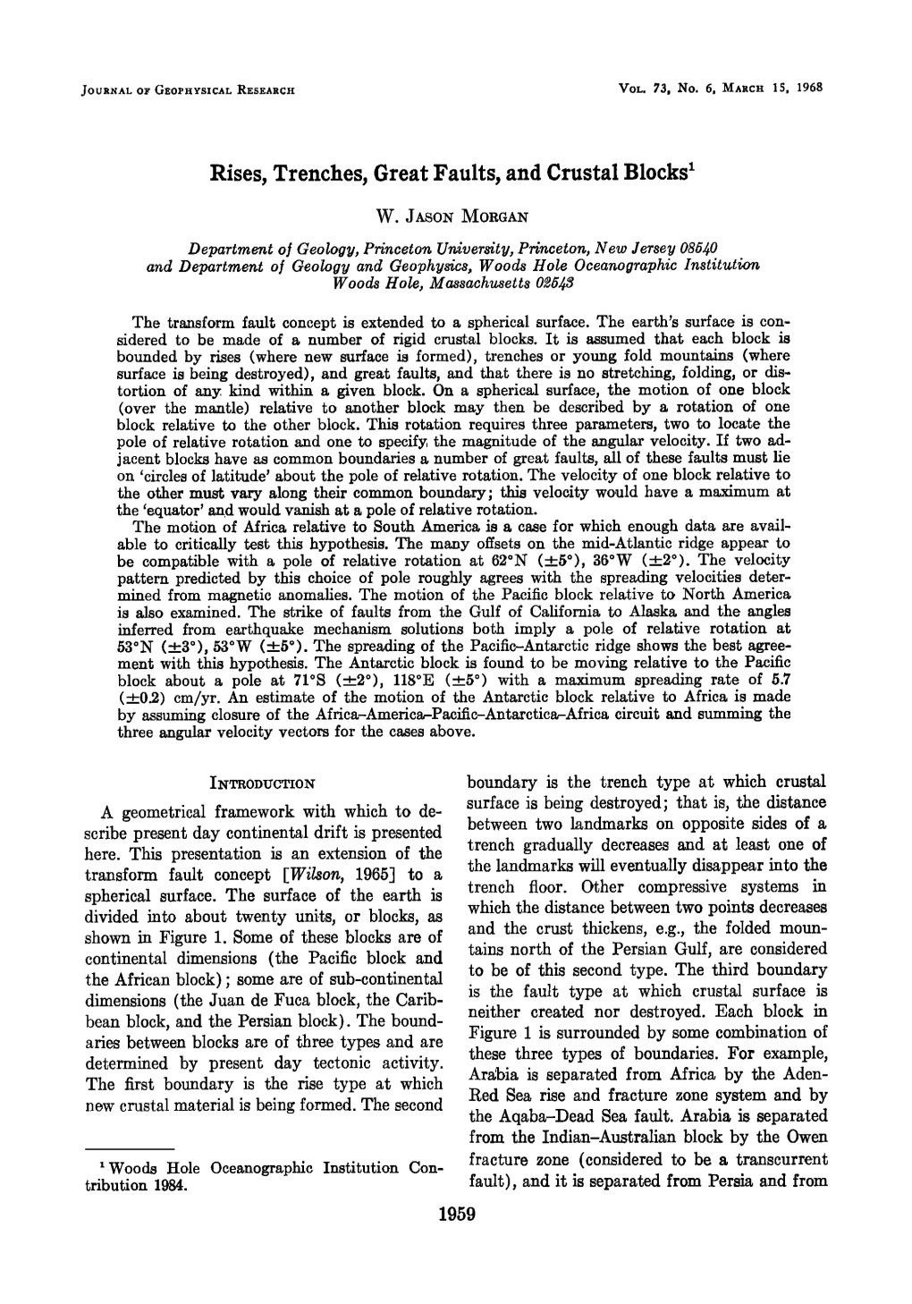 Rises, Trenches, Great Faults, and Crustal Blocks