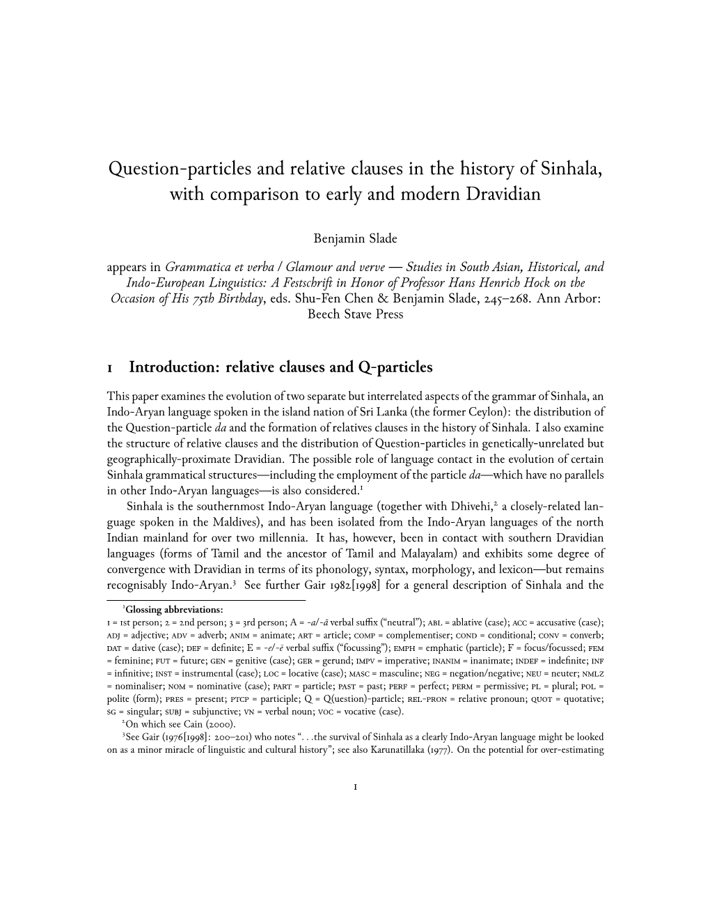 Question-Particles and Relative Clauses in the History of Sinhala, with Comparison to Early and Modern Dravidian