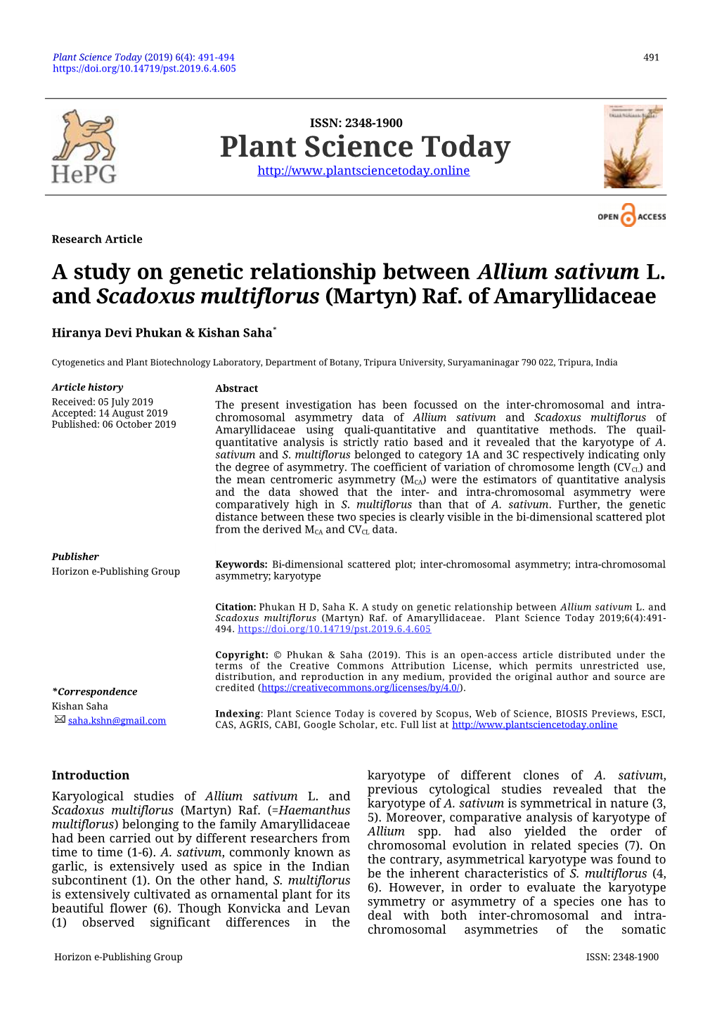 A Study on Genetic Relationship Between Allium Sativum L. and Scadoxus Multiflorus (Martyn) Raf