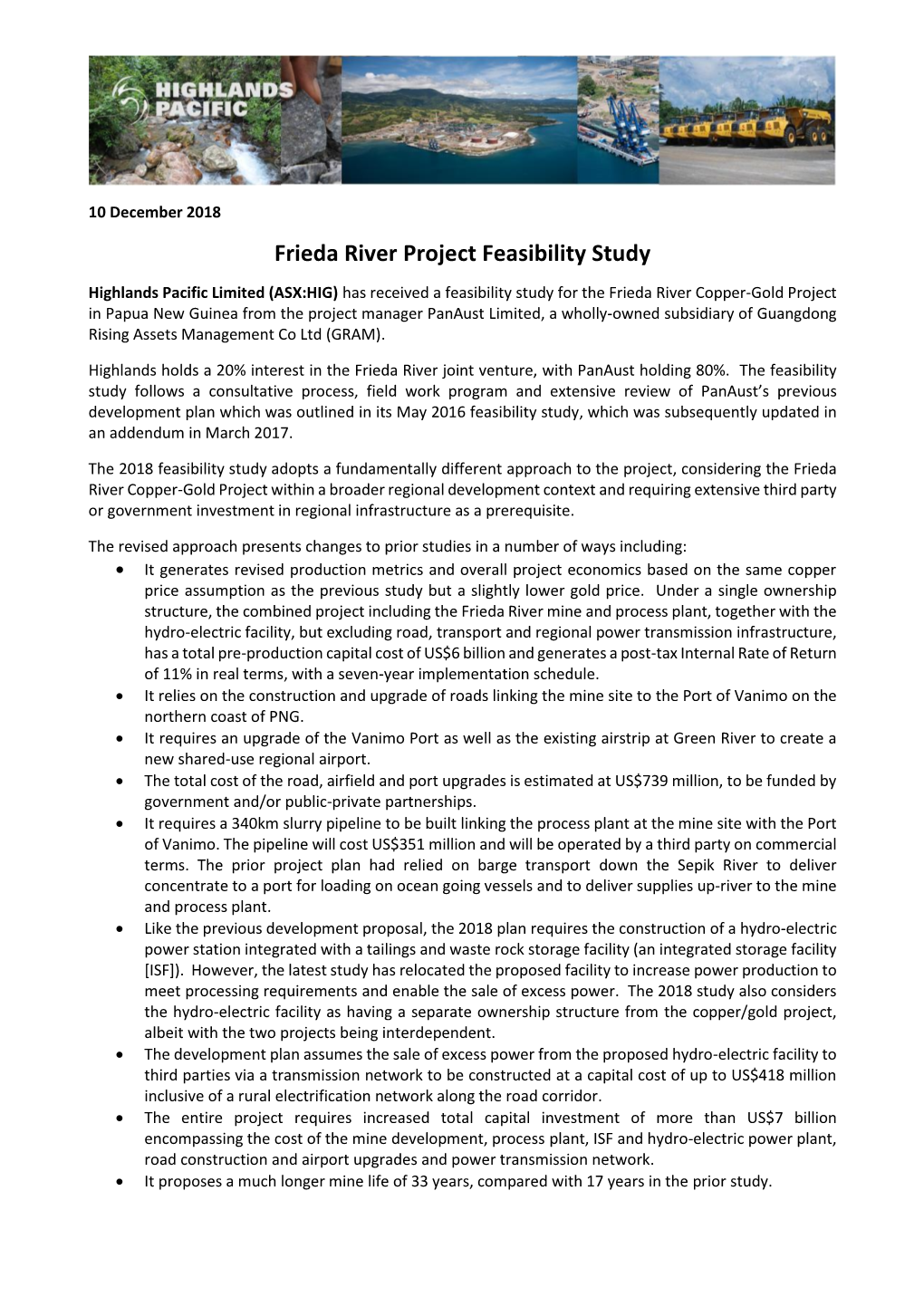 Frieda River Project Feasibility Study