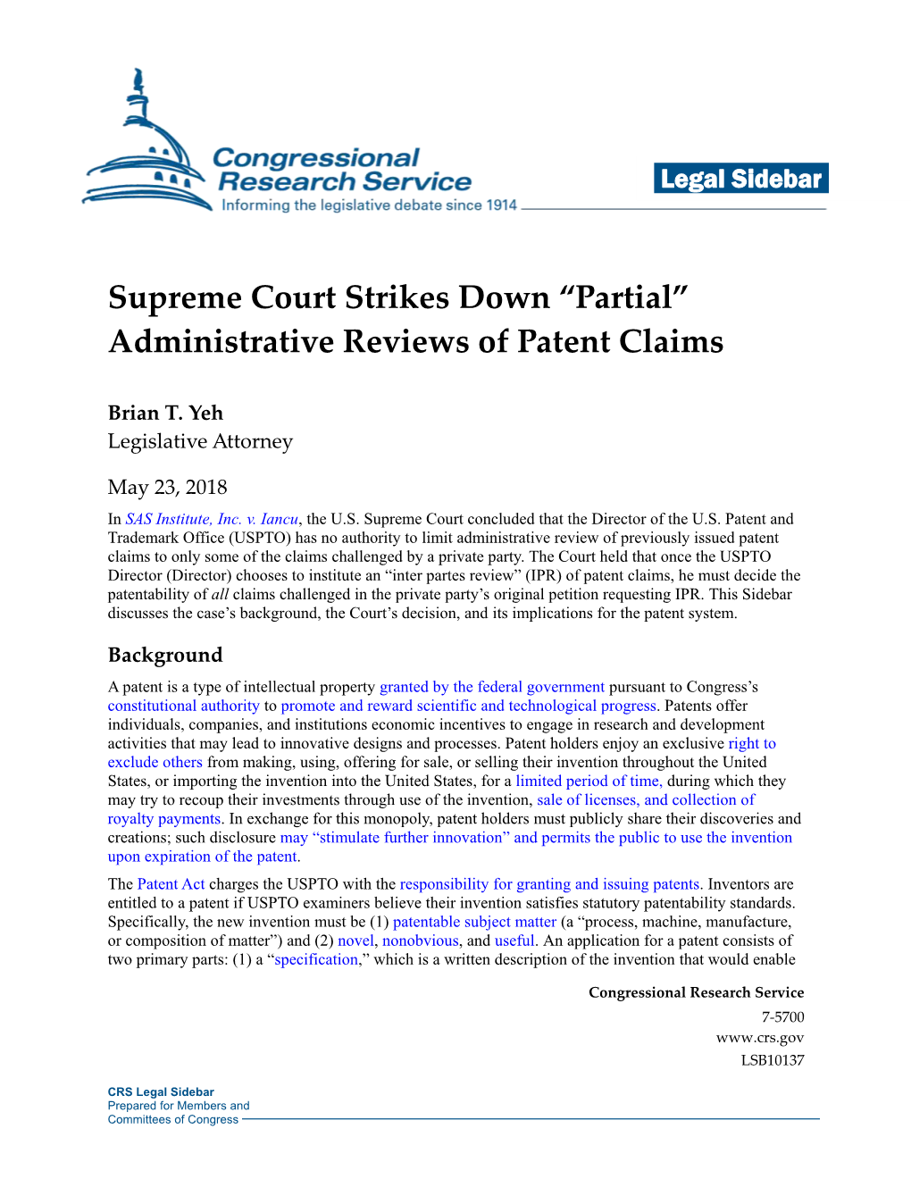 Supreme Court Strikes Down "Partial" Administrative Reviews of Patent