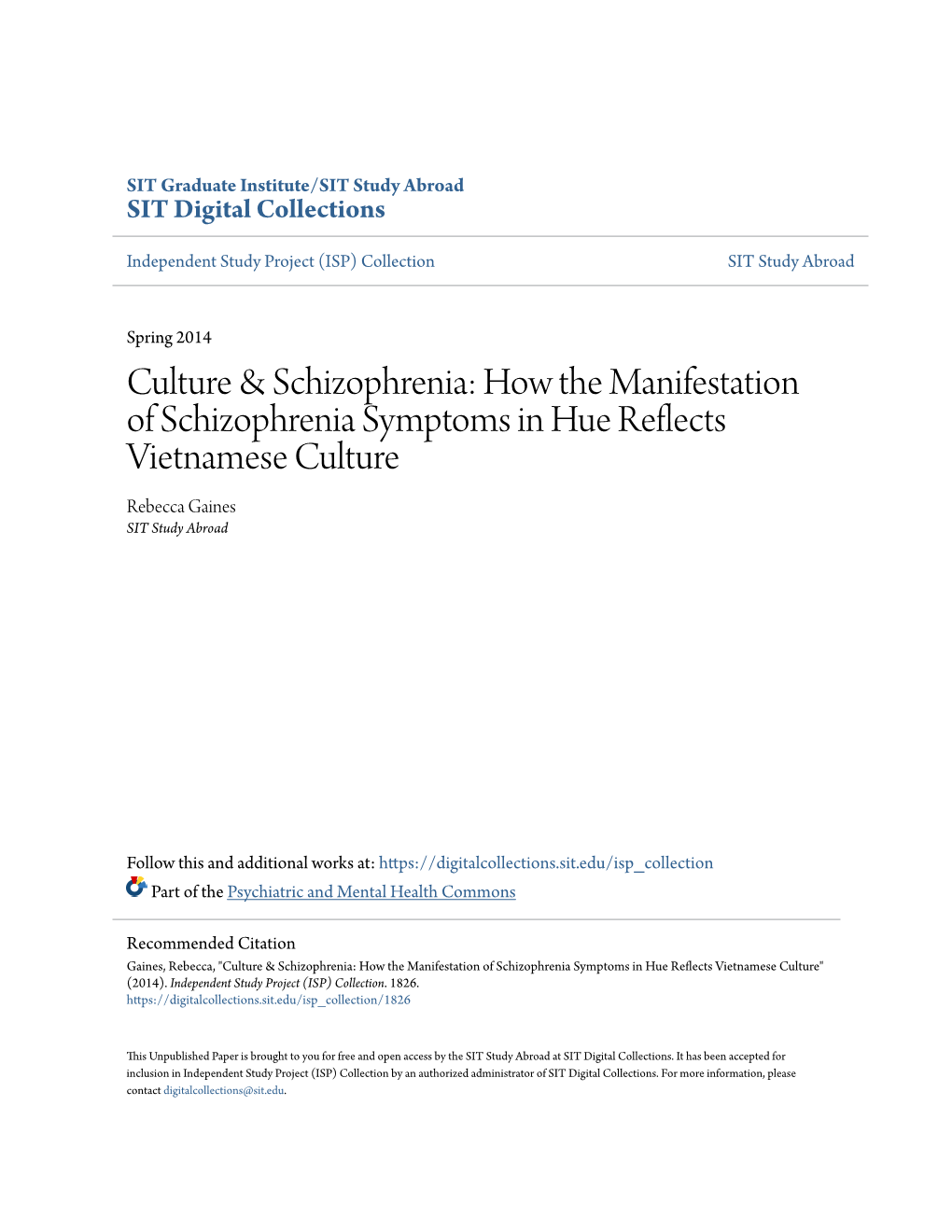 Culture & Schizophrenia