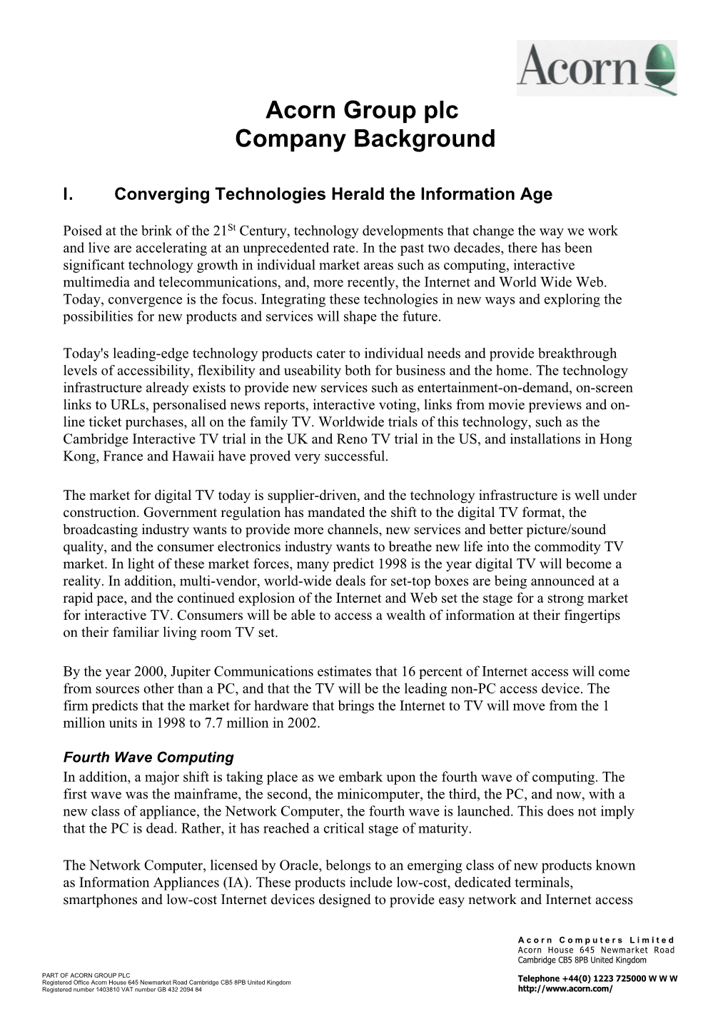 Acorn Group Plc Company Background