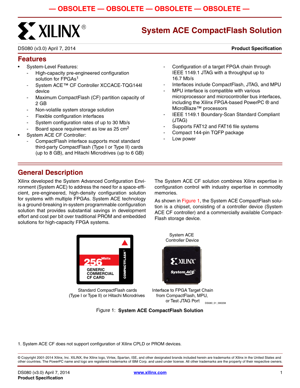 System ACE Compactflash Solution Data Sheet (DS080)