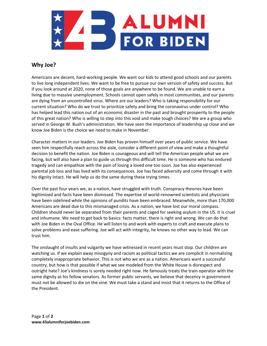 43 Alumni for Biden