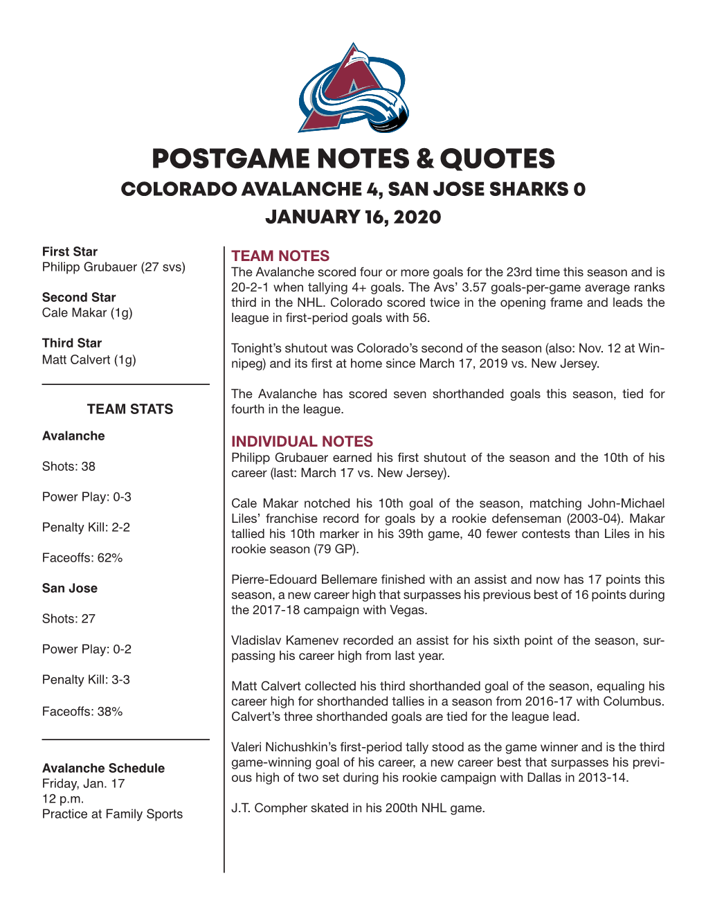 Postgame Notes & Quotes