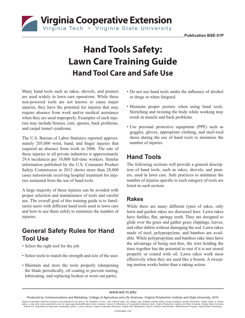 Hand Tools Safety: Lawn Care Training Guide Hand Tool Care and Safe Use