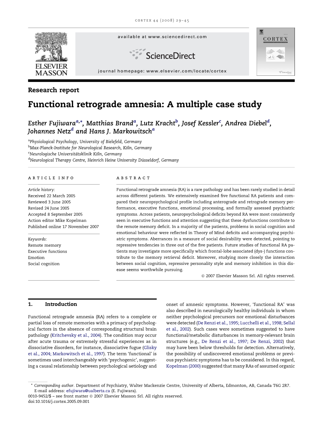 Functional Retrograde Amnesia: a Multiple Case Study