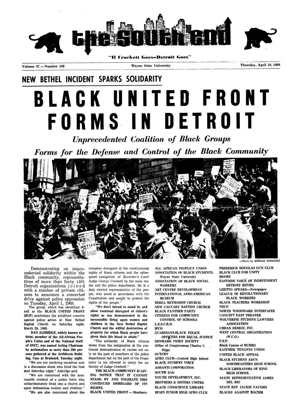 BLACK UNITED FRONT FORMS in DETROIT Unprecedented Coalition of Black Groups Forms for the Defense Ccnd Control of the Black Comrreunity
