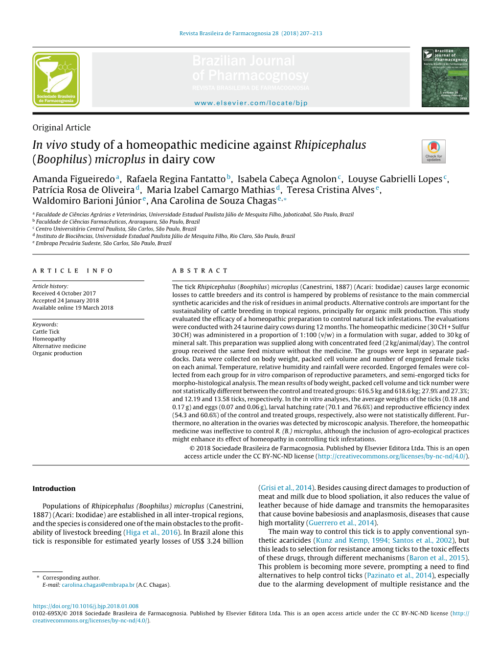 In Vivo Study of a Homeopathic Medicine Against Rhipicephalus