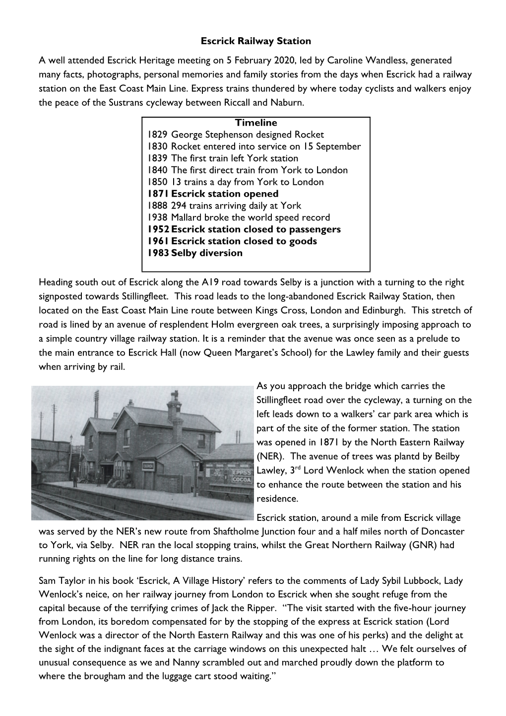 Escrick Station and the Railway