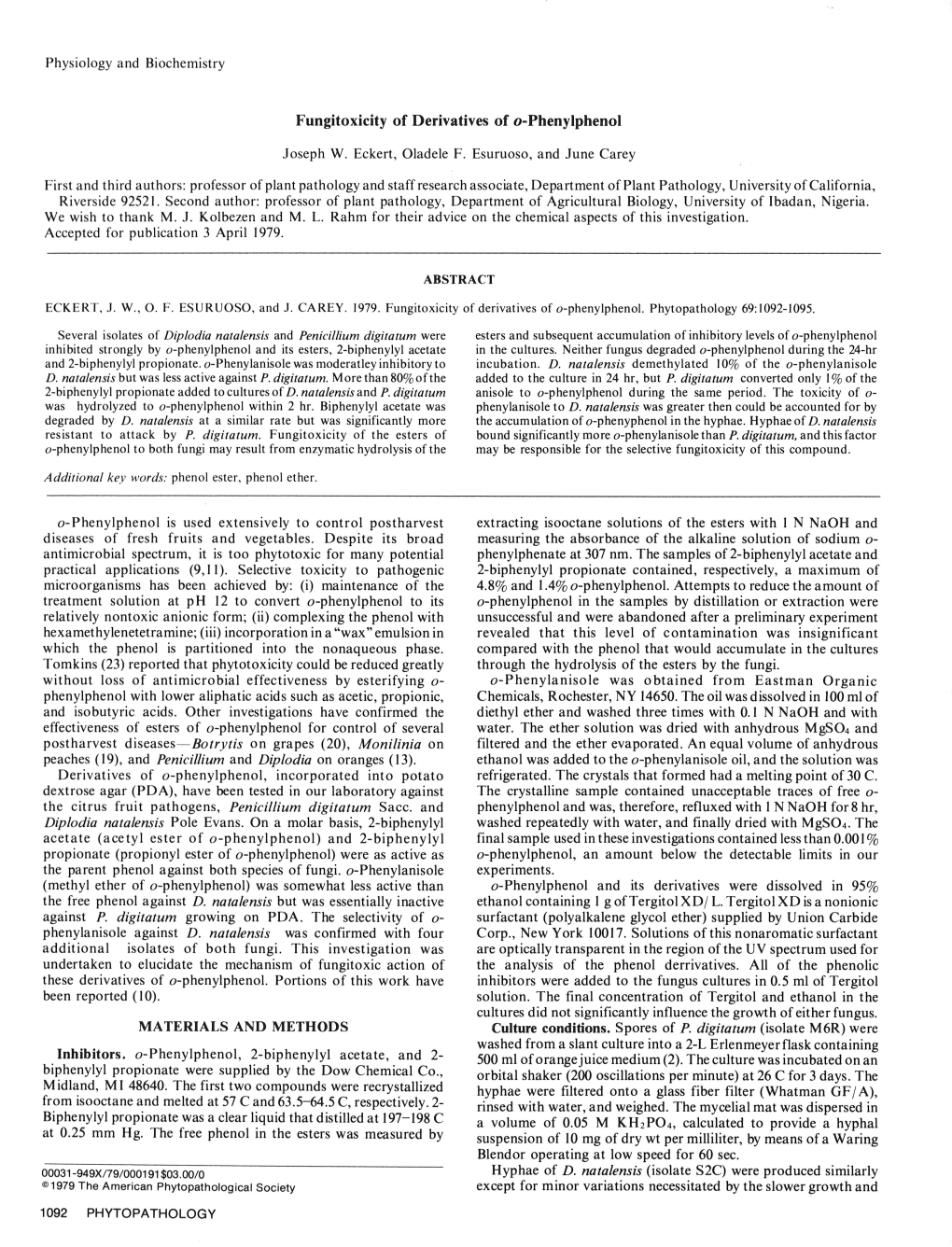 Fungitoxicity of Derivatives of O-Phenylphenol