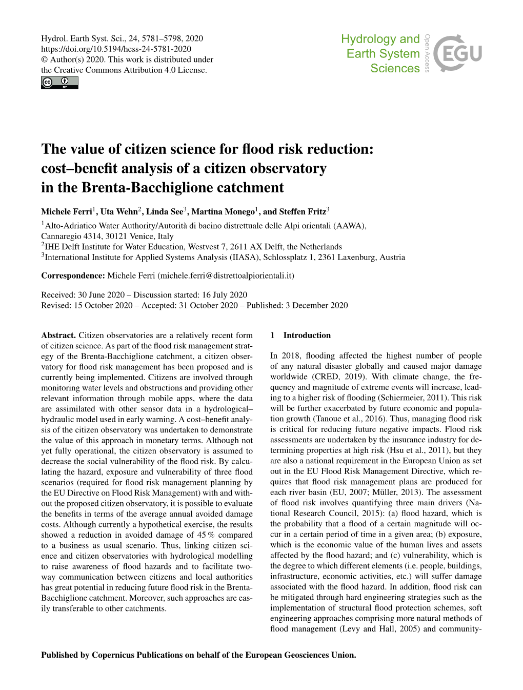 The Value of Citizen Science for Flood Risk Reduction