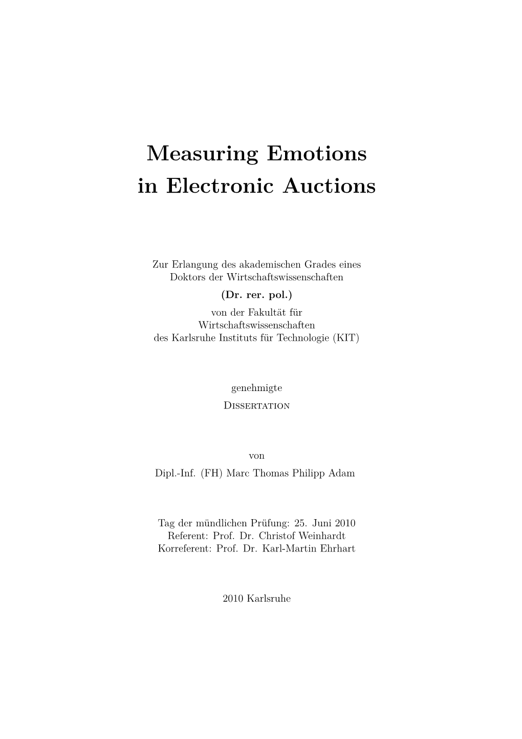 Measuring Emotions in Electronic Auctions