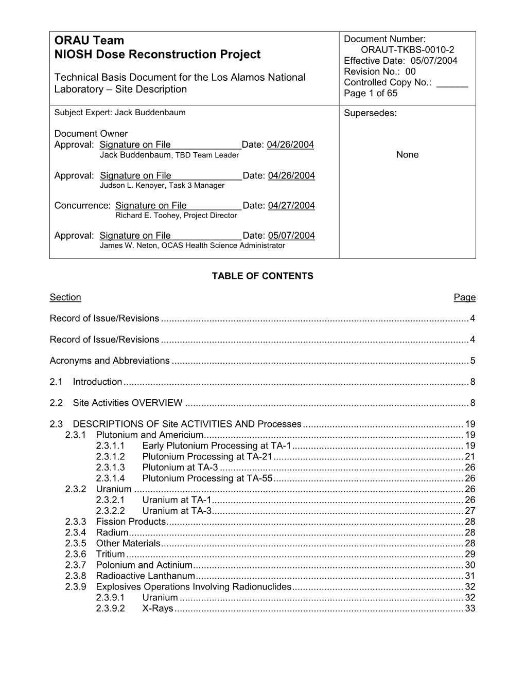 Technical Basis Document for the Los Alamos National Laboratory – Site Description