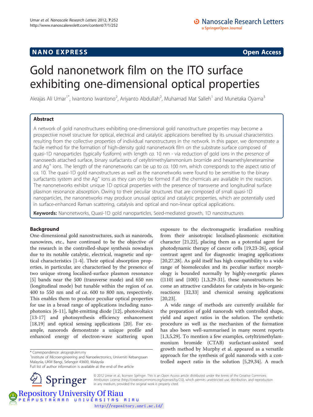 Gold Nanonetwork Film on the ITO Surface