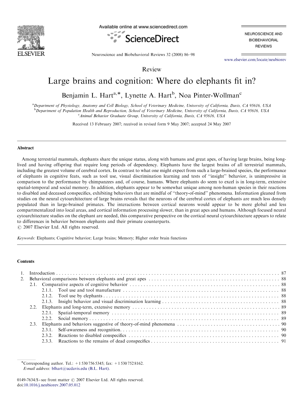 Large Brains and Cognition: Where Do Elephants Fit