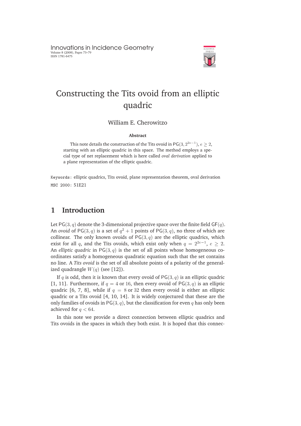 Constructing the Tits Ovoid from an Elliptic Quadric