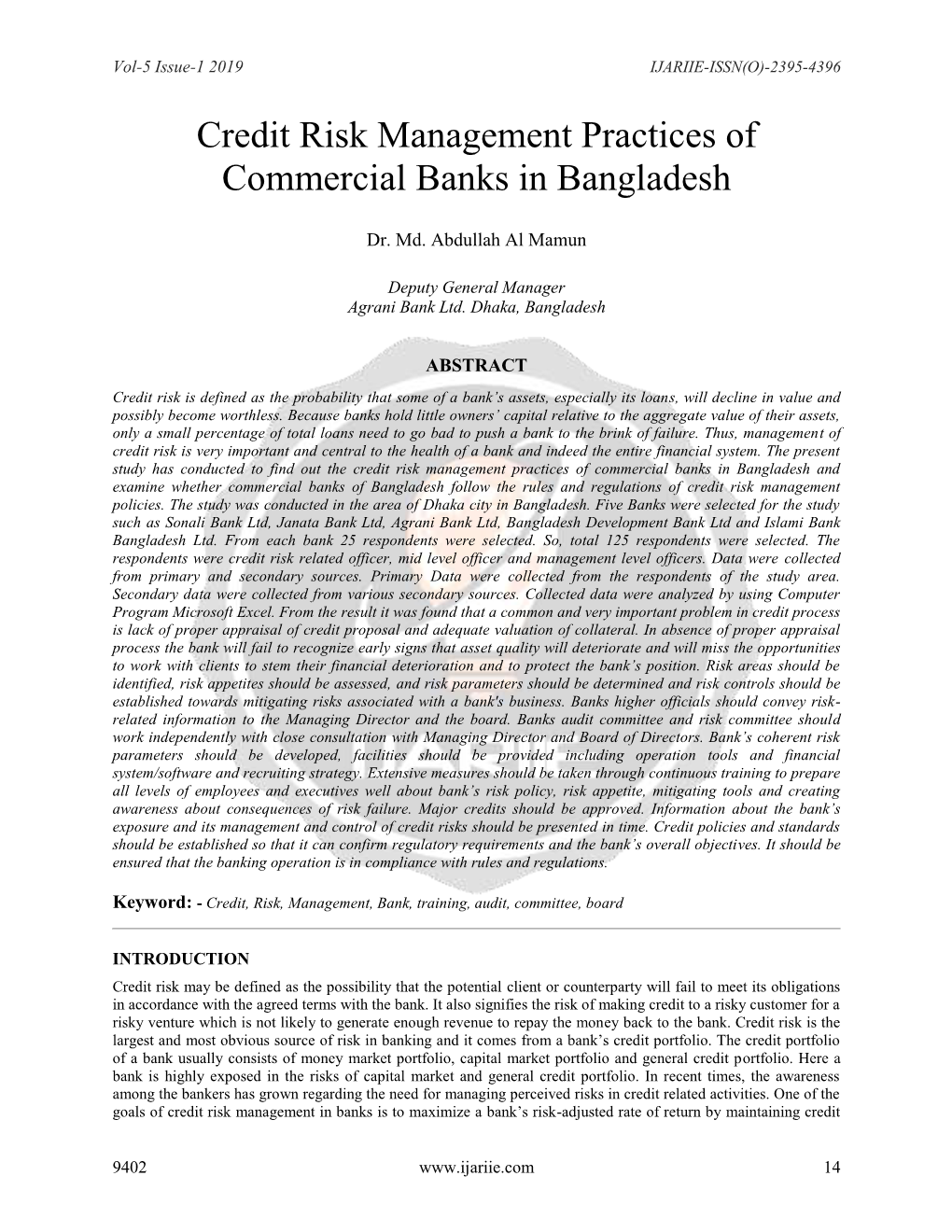 Credit Risk Management Practices of Commercial Banks in Bangladesh