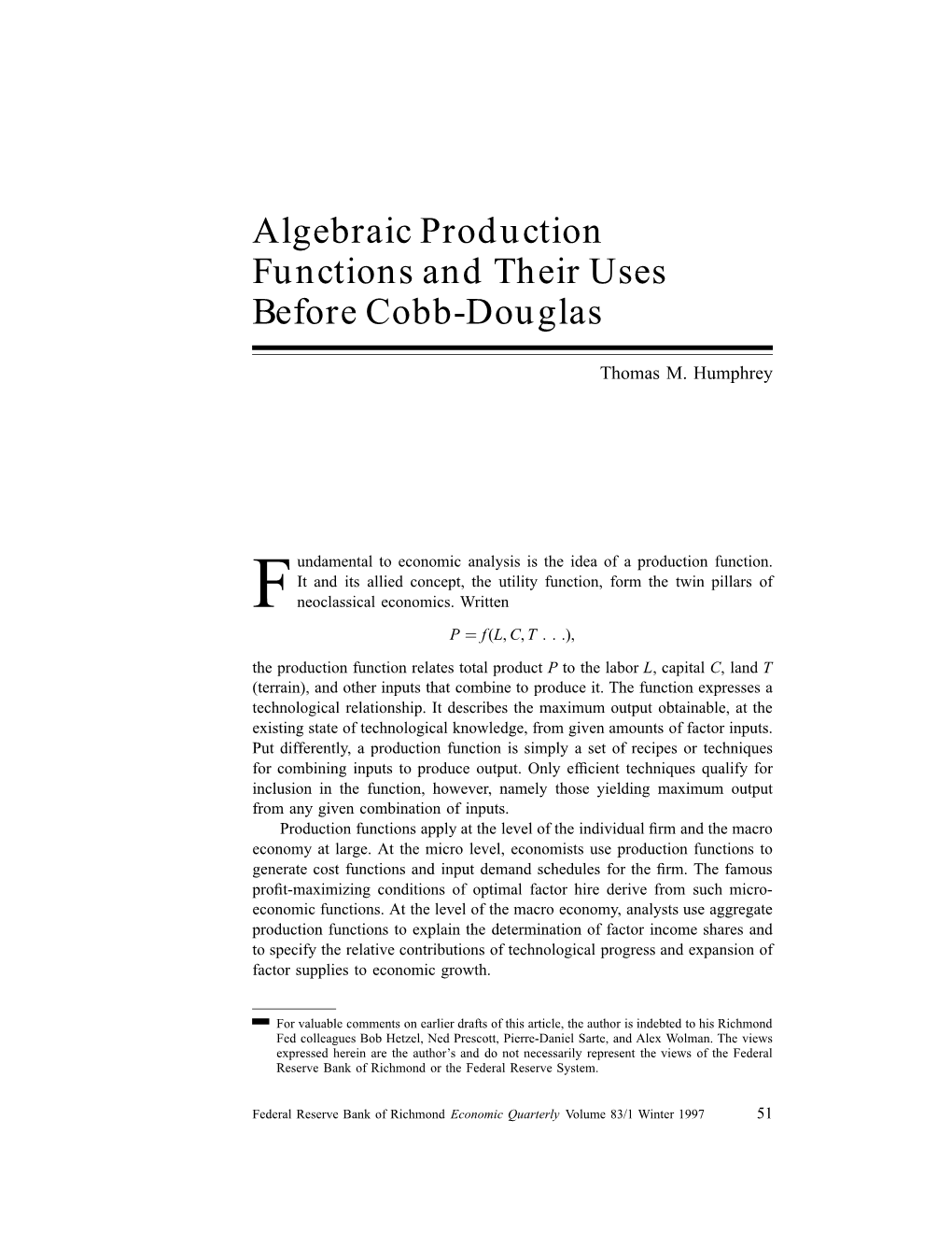 Algebraic Production Functions and Their Uses Before Cobb-Douglas