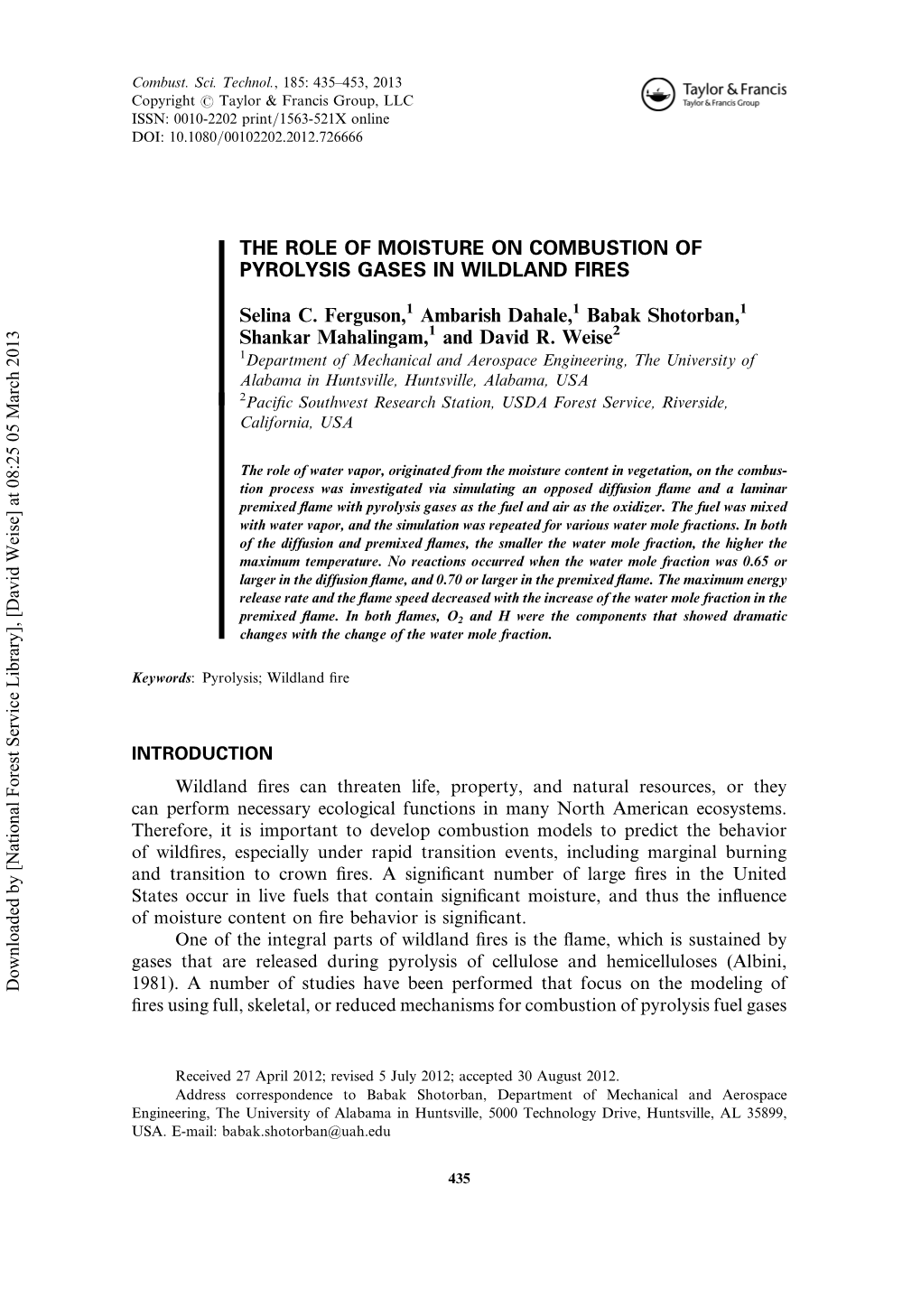 The Role of Moisture on Combustion of Pyrolysis Gases in Wildland Fires